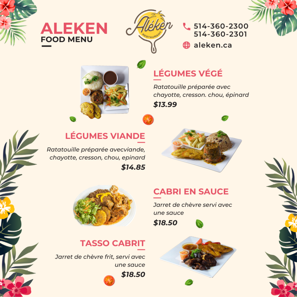 aleken's food menu